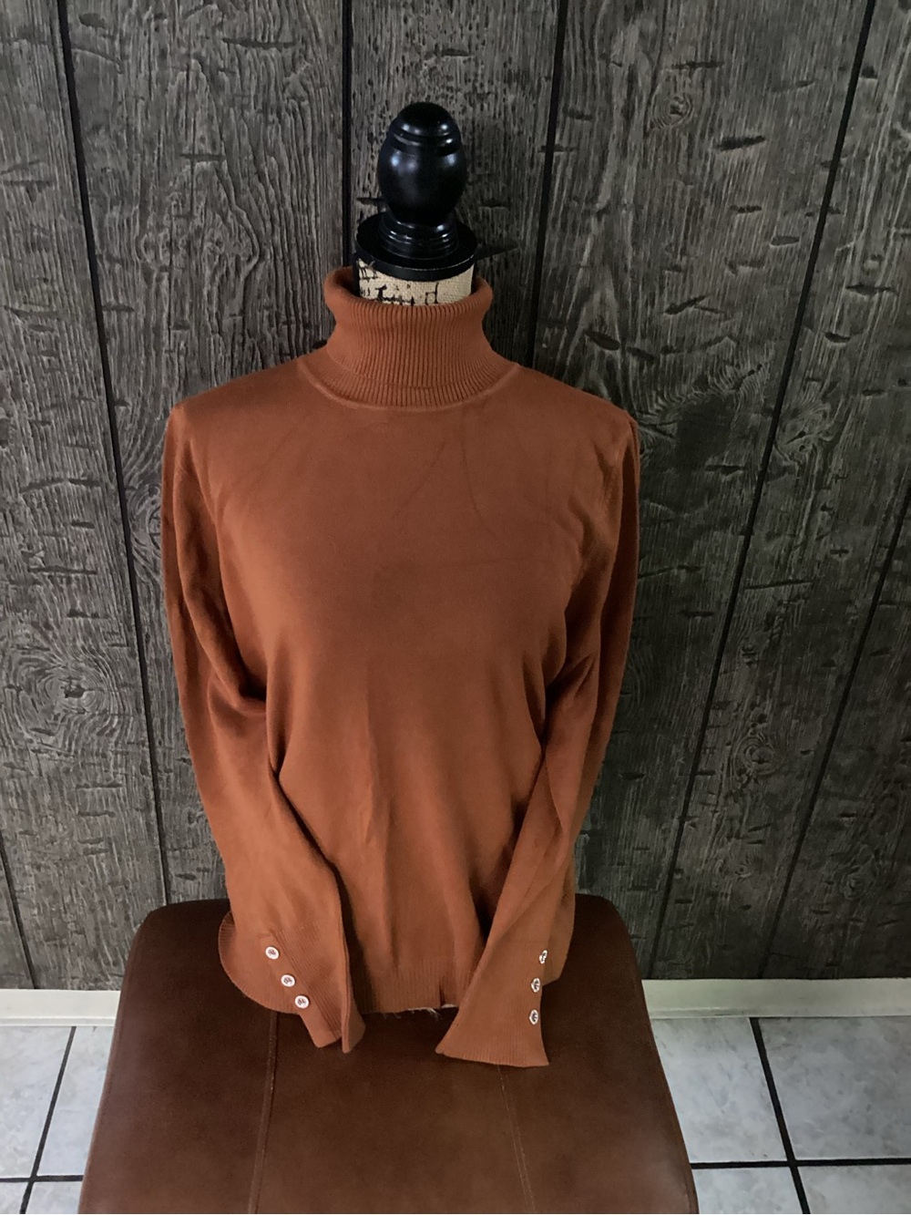 Joseph A Rust Cowl Neck Sweater with Button Cuffs
